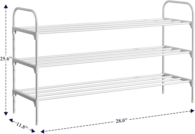 Kitsure Shoe Rack - 3-Tier Space-Saving Shoe Organizer & Shoe Shelf with Handle, Easy Assembly, Sturdy Metal Shoe Rack for Closet, Entryway, Bedroom, 28.0" x 11.8" x 25.6", White