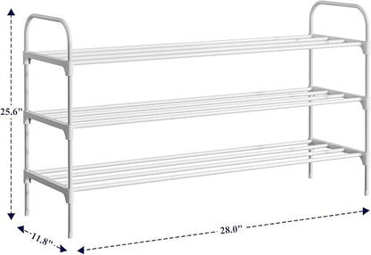 Kitsure Shoe Rack - 3-Tier Space-Saving Shoe Organizer & Shoe Shelf with Handle, Easy Assembly, Sturdy Metal Shoe Rack for Closet, Entryway, Bedroom, 28.0" x 11.8" x 25.6", White
