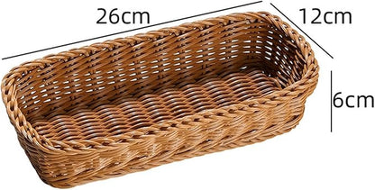 Chopsticks Fork Storage Tray Woven Cutlery Basket, Handwoven Imitation Rattan Silverware Tray for Countertops Cabinets Spoons, 26cmx12cmx6cm