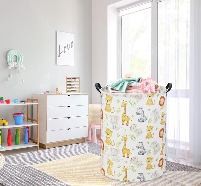 Woodland Baby Laundry Basket Animal Baby Hamper for Nursery Girl Kids Hamper Cute Kids Toys Storage Bin Organizer Animal Nursery Decor for Home(Green Animal)