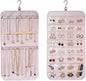 Hanging Jewelry Organizer, Dual-Sided Necklace Holder with Multiple Clear Pockets - Wall Mount & Over The Door Closet Storage for Earrings, Rings, Bracelets - 360° Rotating Hanger (1, pink, M)