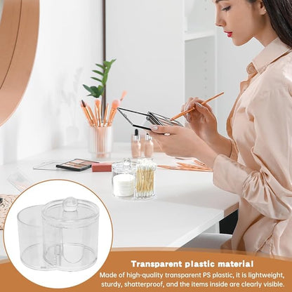 Q Tip Holder, 2-Grid Acrylic Cotton Swab & Cotton Pad Holder, 2 PCS Qtip Holder with Dustproof Lid for Bathroom,With 2 Pack of Qtips, Dressing Table Round Container