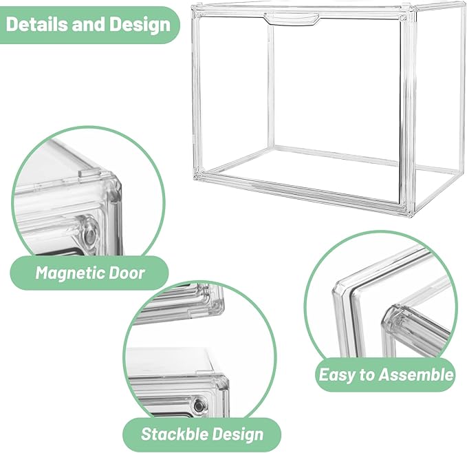 2-Pack Clear Book Storage Organizer Box, Stackable Acrylic Display Case with Magnetic Door, Portable Bookcase Containers for Comics, Handbags, Toys and Shoes, 14.2" x 10.6" x 8.7"