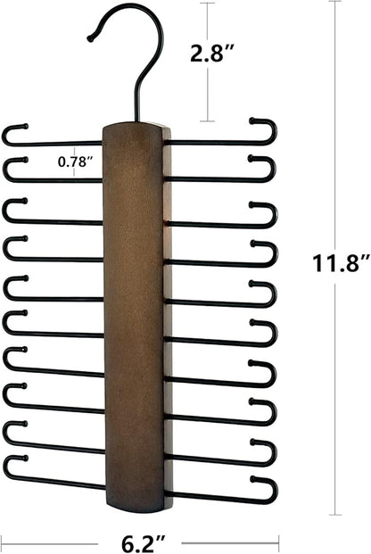 Mkono Wooden Tie Rack Retro Tie Belt Storage Hanger Organizer for Men Closet Space Saving Rack with 20 Non-Slip Hooks for Ties Belt Scarf Organize 360 Rotate Hanger Tie Display Holder, 1 Piece, Brown