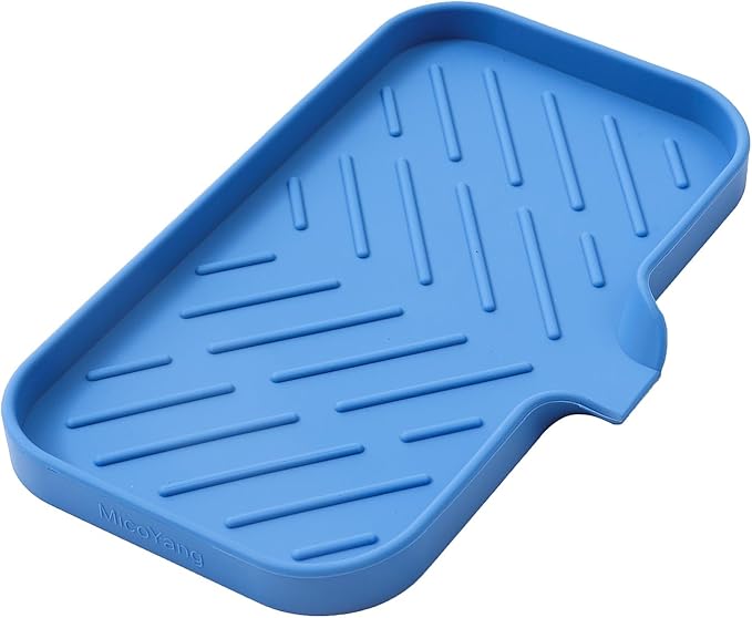 MicoYang Silicone Bathroom Soap Dishes with Drain Spout Bathroom and Kitchen Sink Organizer,Sponge Holder,Dish Soap Tray,Perfect for Dispenser,Scrubber,Bottle,Cup on Counter Lichen Blue 9.6"×5.3"