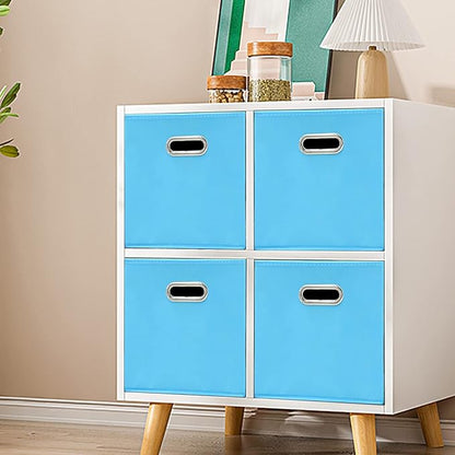 Fabric Cubby Storage Bins - 13x13x13 Inches, Foldable Cube Organizer Bins with Dual Handles - Set of 6, Blue