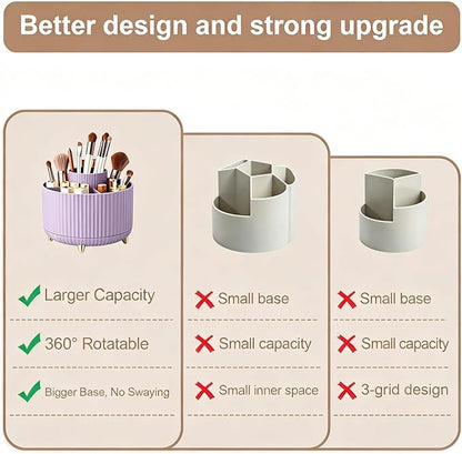 360° Rotating Makeup Brush Holder Organizer, Purple Countertop Cosmetic Display Case, Spinning Skincare Storage Carousel for Vanity, Desktop & Bathroom