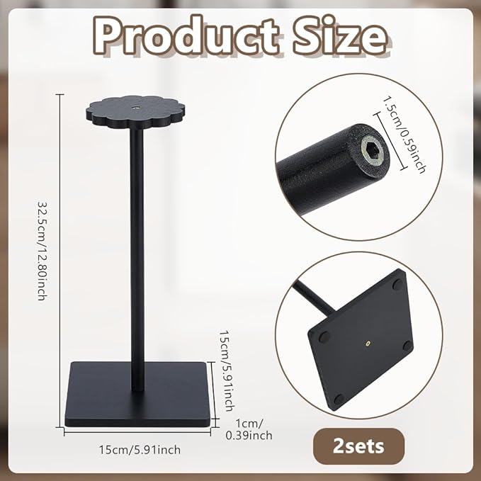 OLYCRAFT 2Pcs Black Wooden Hat Display Stand with Square Base Vintage Wooden Hat Holder Solid Wood Hats Holder Stand Rack Tabletop Helmet Stand Tabletop Hats Display Rack for Home Store Shelf Decor
