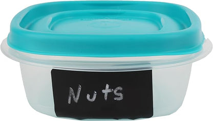 Bundle Rubber Maid Food Storage Containers 1.25 Cup Food Storage Containers 9 Peice Set, Teal Easy Find Lids, 4 Containers, 4 Lids Chalk Pen And Chalk Labels