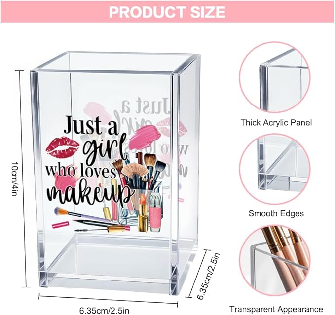 Just A Girl Who Loves Makeup Acrylic Makeup Brush Organizer Holder, Girls Desk Acrylic Brushes Storage, Christmas Birthday Gifts for Daughter Niece Sister BFF Make Up Artist Makeup Lover