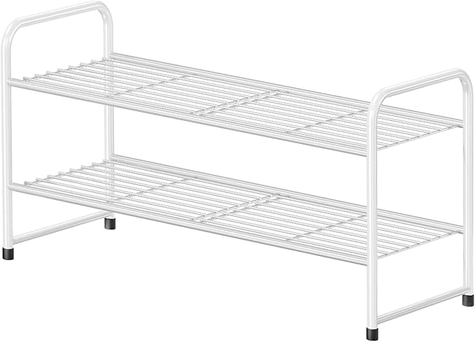 Simple Shoe Rack, 2 Tier Heavy Duty Metal Shoe Shelf 27 Inch Wide, White