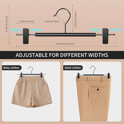 Wooden Pants Hangers with Clips 10 Pack Adjustable Wood Skirt Hangers for Women&Men Space Saving Closet Non Slip Clothes Hanger for Jeans,Trousers,Short,12Inch Black