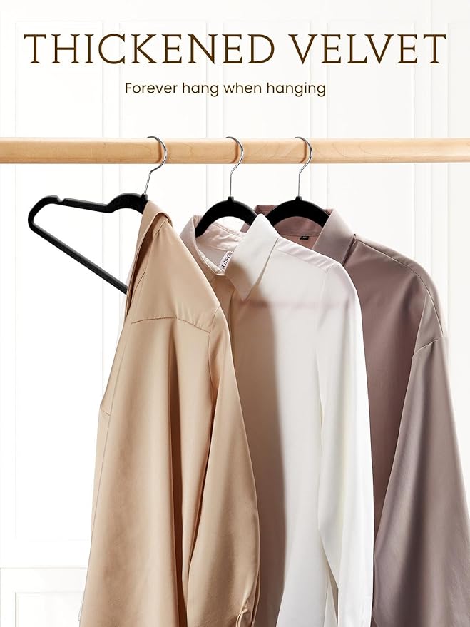 Smartor Velvet Hangers 40 Pack, Non Slip Clothes Felt Hanger Heavy Duty for Coat, Premium Slim Space Saving Suit Hangers for Closet Organizer, 360° Rotating Silver Hook Black