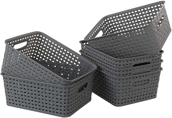 Grey Plastic Storage Basket, 10.03" x 7.67" x 4.05", 6 Packs