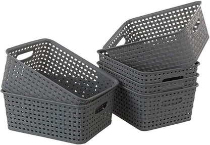 Grey Plastic Storage Basket, 10.03" x 7.67" x 4.05", 6 Packs