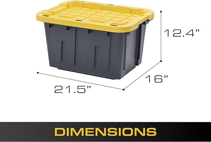 CX BLACK & YELLOW 12-Gallon Heavy Duty Storage Bins with Lids, Stackable Plastic Storage Bins with Weather-Resistant Design, Home Organization, 6 Pack (12.51H x 16.3W x 21.8D)