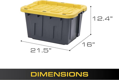 CX BLACK & YELLOW 12-Gallon Heavy Duty Storage Bins with Lids, Stackable Plastic Storage Bins with Weather-Resistant Design, Home Organization, 6 Pack (12.51H x 16.3W x 21.8D)