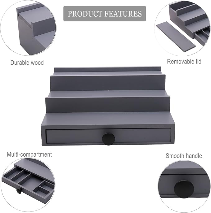 3 Tier Cologne Organizer for Men - Wooden Cologne Perfume Display Stand with Drawer and Hidden Compartment, Mens Cologne Rack Holder Shelf for Organizing and Storing