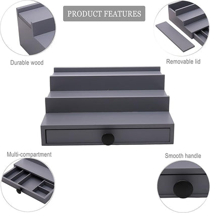 3 Tier Cologne Organizer for Men - Wooden Cologne Perfume Display Stand with Drawer and Hidden Compartment, Mens Cologne Rack Holder Shelf for Organizing and Storing