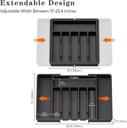 Silverware Drawer Organizer, Expandable Kitchen Drawer Organizer, Adjustable Cutlery Storage, Flatware and Cutlery Holder for Spoons Forks Knives (Gray)
