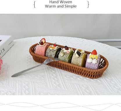 Storage Basket Small, 6 Pack Silverware Organizer Basket, Flatware Organizer for Drawer, Small Narrow Bread Baskets, Stackable Wicker Storage Baskets for Spoons Forks Knives Stationery (Oval)