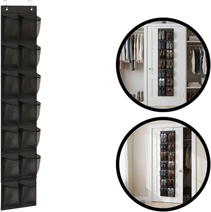 Over the Door Shoe Organizer for Bedroom Door with Multiple Pockets - Hanging Shoe Storage Bag Caddy