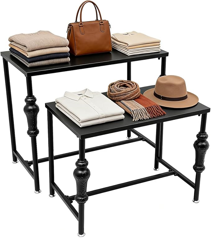 Industrial Retail Display Tables, 2PCS Modern Standing Clothing Shoes Display Rack Boutique Display Table Storage Shelves Retro Unit Storage Shelves Store Display for Retail Store Hotel Office