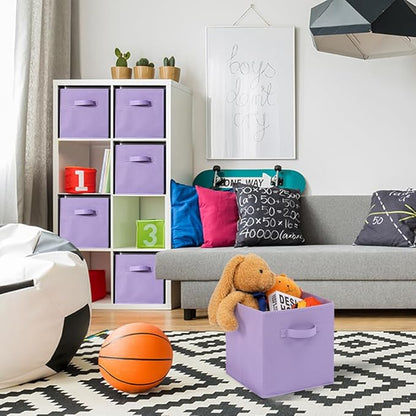 Stero Fabric Storage Bins 6 Pack Fun Colored Durable Storage Cubes with Fabric Handles Foldable Cube Baskets for Home, Kids Room, Closet and Toys Organization Purple
