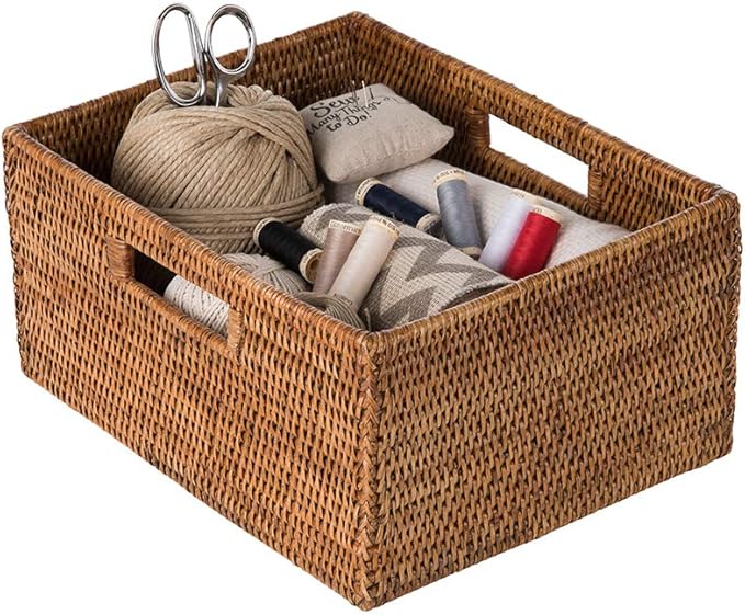 KOUBOO La Jolla Rattan Shelf Handles, Medium, Honey-Brown Storage Basket,