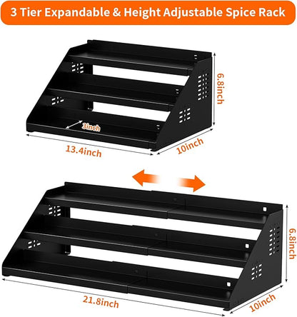 RCHYFEED Spice Rack Organizer for Cabinet, 3 Tier Spice Rack Expandable(13.4"-21.8"), Height Adjustable Spice Organization Shelf Metal Display Shelf, Spice Organization for Cabinet Countertop Pantry