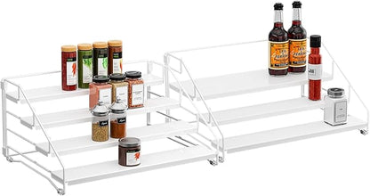 BOIVSHI Spice Organization for Cabinet, Spice Rack Organizer, Spice Rack Organizer for Cabinet, Depth Adjustable Seasoning Organzier Organizer for Cabinet, Countertop, Pantry, Metal, White (2 Pack)