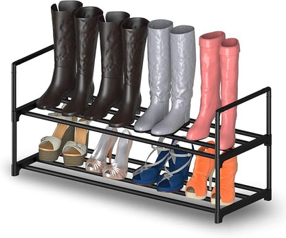 Hsscblet 2 Tier Metal Shoe Rack,Adjustable Shoe Shelf Storage Organizer,Stackable Boot & Shoe Storage,for Entryway,Hallway,Closet,Black