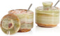 MARBLOUS KRAFTS Marble Salt Cellar with Lid and Spoon 3" Inch Green Stone Salt Dish for Kitchen Countertop Storage, Small Set of 2 Seasoning Containers, Spice Jars, Sugar Bowl, Gift for Mom