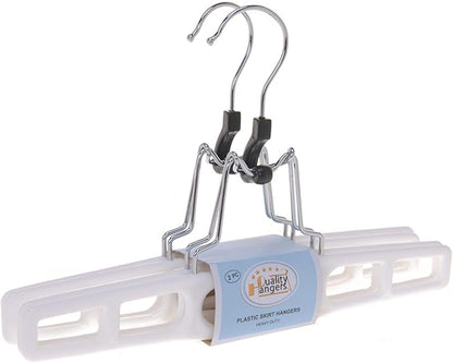 Premium Skirt Hangers 2-Pack - Thin Space-Saving Skirt Hanger Set with Clamp, Pant Hanger 2-Piece Set, Shorts Hangers with Heavy-Duty Locking Clasp, Multipurpose Quality Jean Hangers Set (White, 2)