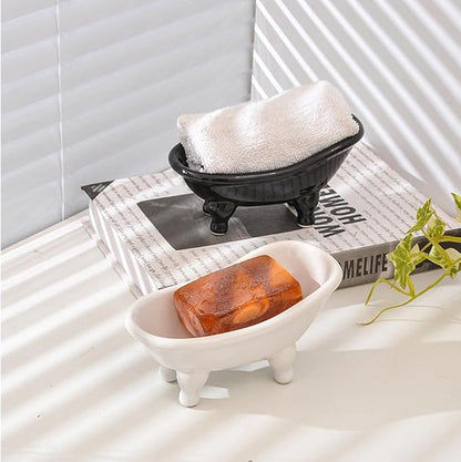Ceramic Black Clawfoot Bathtub Bar Soap Dish for Bathroom Shower Decorative Soap Dish Sponge Holder Shower Bar Soap Tray Container for Bathroom, Kitchen Sink