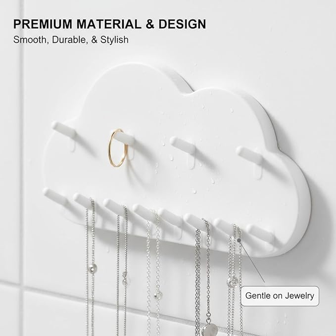 6 Pcs White Cloud Wall Jewelry Organizer, Jewelry Holder Wall for Necklaces & Earrings (5.71 × 2.95 in)