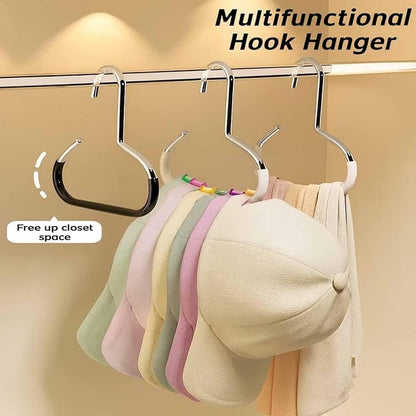Durable Steel Hangers: Maximize Closet Space with Versatile Storage, Multifunctional Stainless Steel Hat Hangers, Heavy Duty Space Saving Closet Organizer for Hats, Scarves, Belts (Pink,6PCS)