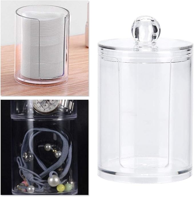 Stylish Makeup Cotton Pad Holder - Clear Acrylic Organizer for Bathroom Canister, Store and Display Cotton Pads with Elegance