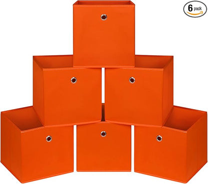 Foldable Storage Cubes Bins ,11 Inch Cloth Storage Cube Fabric Storage Box Cubes Organizer Baskets with Handles for Home Organizer Set of 6 (Orange)