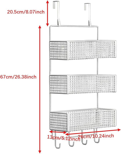 Over The Door Basket Organizer 3 Tier Hanging Storage Rack Wall Mounted Shelf for Cabinet, S White