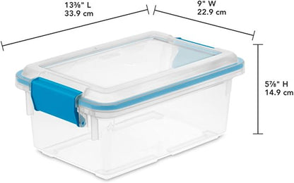 Sterilite 7.5 Qt Gasket Box, Stackable Storage Bin with Latching Lid and Tight Seal, Plastic Container to Organize Basement, Clear Base, Lid, 1-Pack