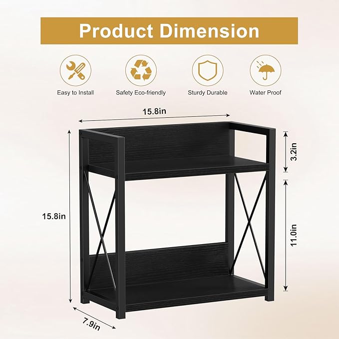 Giikin Kitchen Countertop Organizer, 2 Tier Coffee Bar Organizer, Black Spice Rack for Counter, Kitchen Counter Shelves, Particleboard, Large Size (15.8" L x 7.9" W x 15.8" H), Black