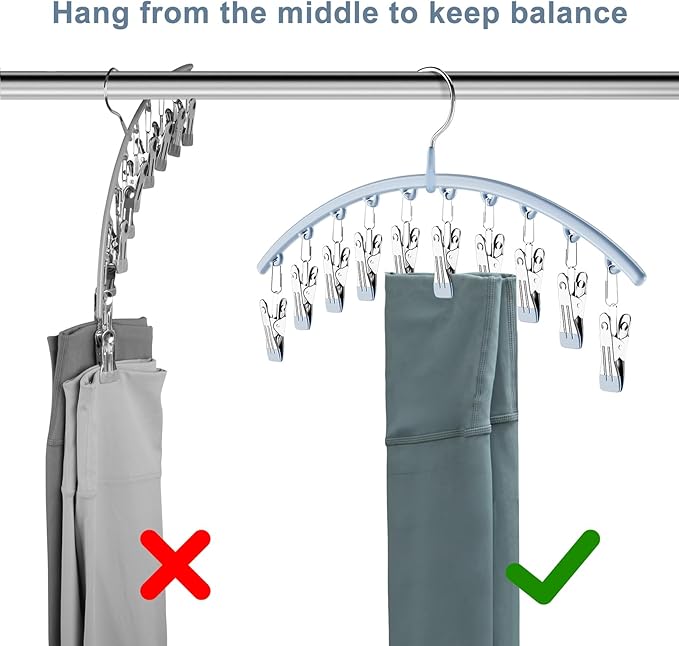Volnamal Legging Organizer for Closet, Metal Yoga Pants Hanger w/Rubber Coated 1 Pack w/10 Clips Hold 10 Leggings, Hangers Space Saving Hanging for Closet Organizers and Storage-Blue