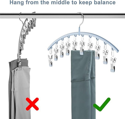 Volnamal Legging Organizer for Closet, Metal Yoga Pants Hanger w/Rubber Coated 1 Pack w/10 Clips Hold 10 Leggings, Hangers Space Saving Hanging for Closet Organizers and Storage-Blue