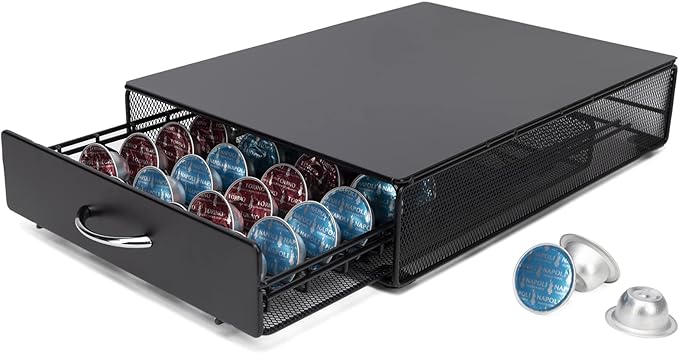Coffee Pod Holder Storage Drawer Compatible With Verismo,Nespreso Vertuoline,CBTL,Caffitaly,Lavazza Blue Pods,40 Pod Capsule Holder,Office or Home Kitchen Counter Organizer