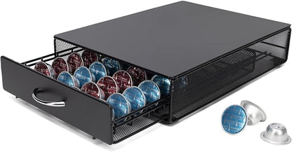 Coffee Pod Holder Storage Drawer Compatible With Verismo,Nespreso Vertuoline,CBTL,Caffitaly,Lavazza Blue Pods,40 Pod Capsule Holder,Office or Home Kitchen Counter Organizer