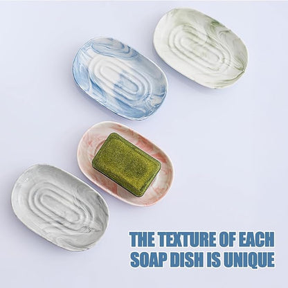 OTHIX Ceramic Soap Dish with Unique Marble Texture, Decorative Bar Soap Holder for Bathroom and Kitchen, Cute Soap Dishes for Bar Soap, Jewelry, Ring (Green Texture)