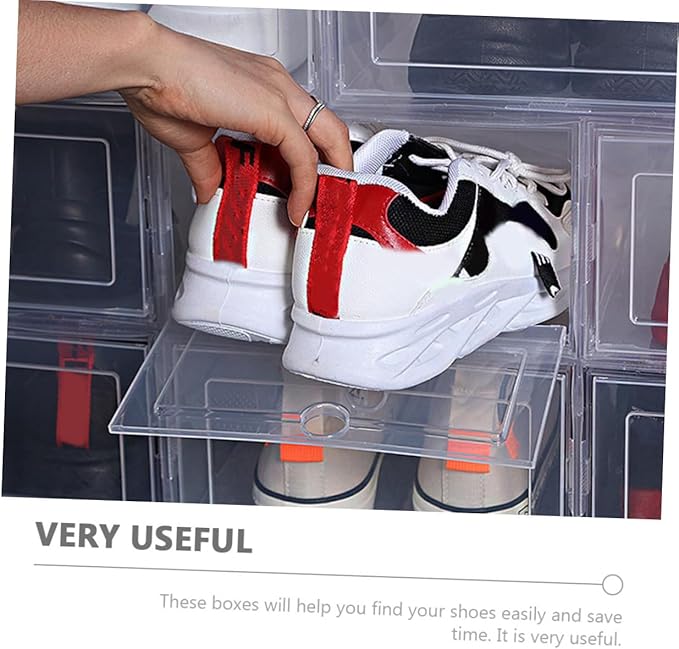 Luxshiny Shoe Boxes Lids 4 Pack Stacked Shoe Storage Boxes Pp Plastic Home Organizers
