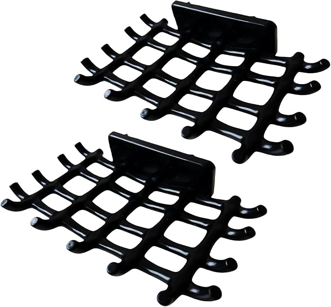 2-Pack Adhesive Bar Soap Holder, No-Drill Wall Mounted Soap Dish for Shower, Self-Draining Soap Saver with Grid Design, Plastic Soap Rack for Bathroom, Kitchen (Black)