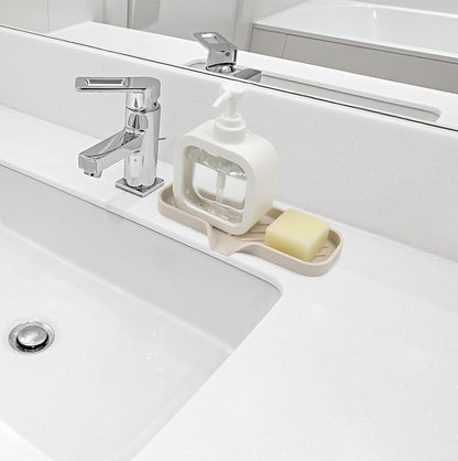 YASMEN Silicone Bathroom Soap Dishes, Sink Sponge Holder for Kitchen, Rubber Soap Dish with Drain, Shower Soap Sponge Tray, Sink or Counter Organizer, for Bar Soap, Bottle, Dish Soap Dispenser-Tapioca